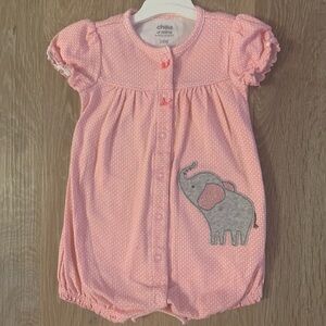 Child of Mine Pink Polka Dot Romper With Elephant Appliqué